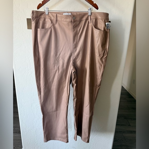 And now this|Tan faux leather Straight Leg Pants with Relaxed Fit,plus size 24W• - Picture 5 of 12